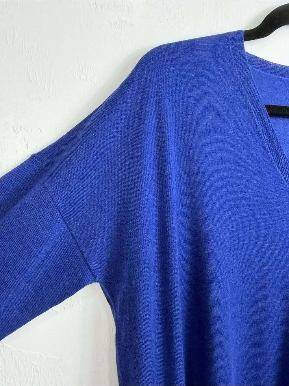 Eileen Fisher Merino Wool Tunic Sweater Medium Blue V Neck Pockets Oversized